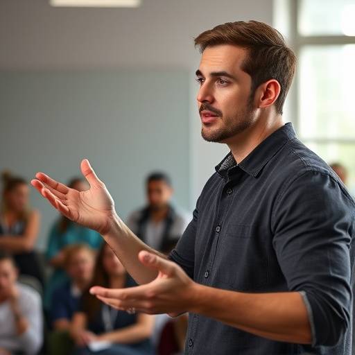 Ator praticando improvisaäão durante uma aula