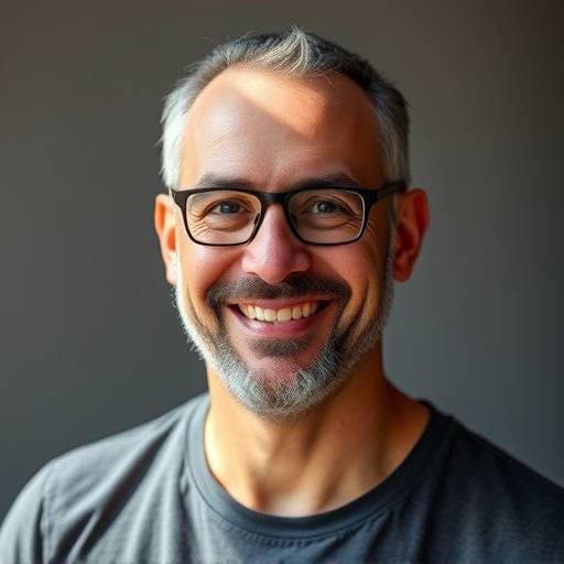 Retrato de Ricardo Alves, instrutor de improvisaäão teatral.